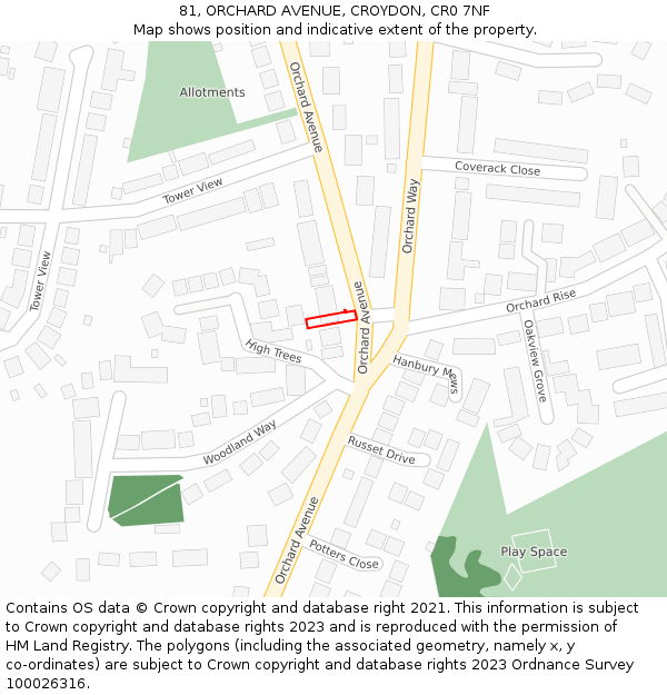 81, ORCHARD AVENUE, CROYDON, CR0 7NF: Location map and indicative extent of plot