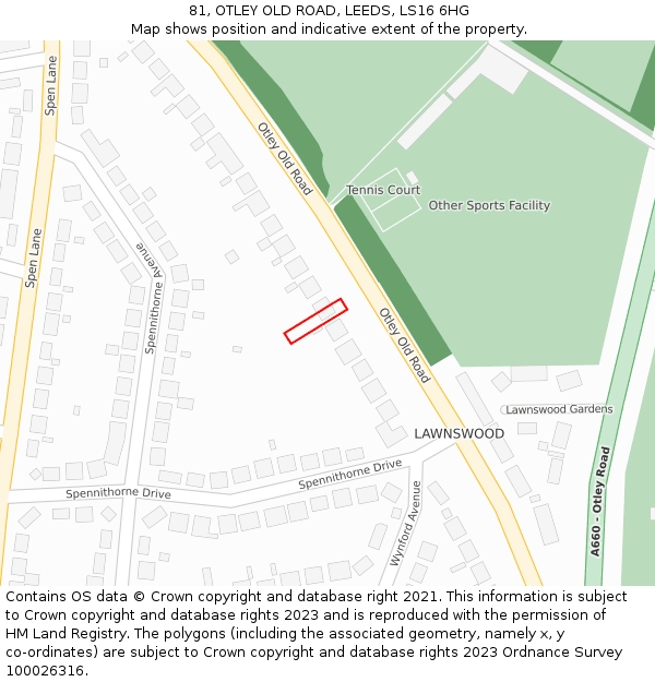81, OTLEY OLD ROAD, LEEDS, LS16 6HG: Location map and indicative extent of plot