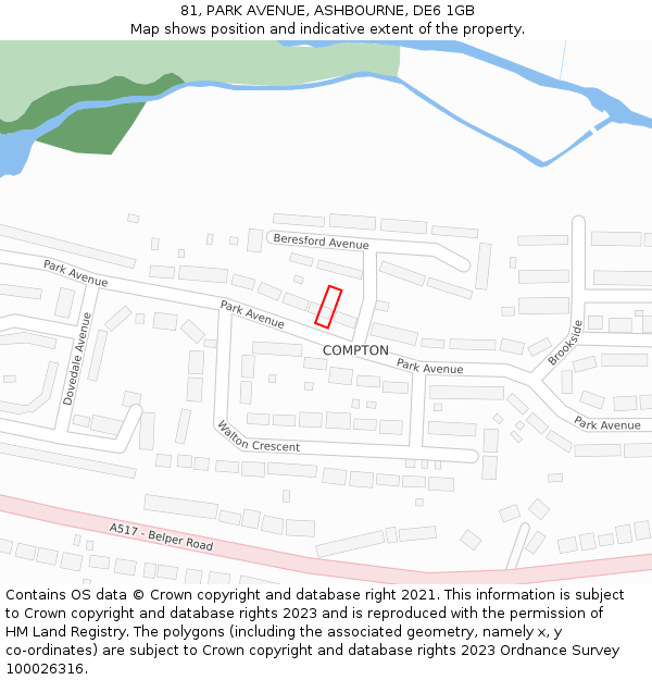 81, PARK AVENUE, ASHBOURNE, DE6 1GB: Location map and indicative extent of plot