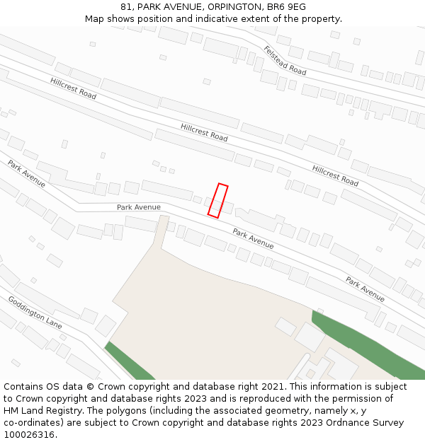 81, PARK AVENUE, ORPINGTON, BR6 9EG: Location map and indicative extent of plot