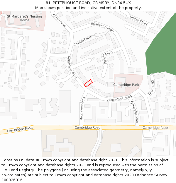 81, PETERHOUSE ROAD, GRIMSBY, DN34 5UX: Location map and indicative extent of plot
