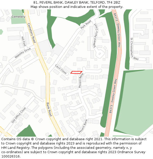 81, PEVERIL BANK, DAWLEY BANK, TELFORD, TF4 2BZ: Location map and indicative extent of plot