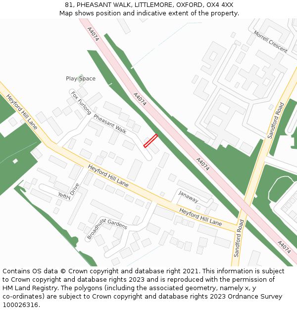 81, PHEASANT WALK, LITTLEMORE, OXFORD, OX4 4XX: Location map and indicative extent of plot