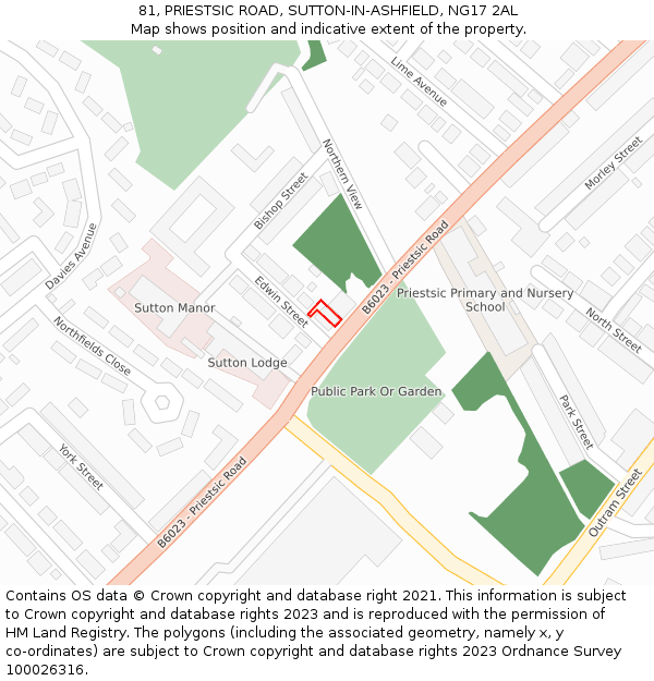 81, PRIESTSIC ROAD, SUTTON-IN-ASHFIELD, NG17 2AL: Location map and indicative extent of plot
