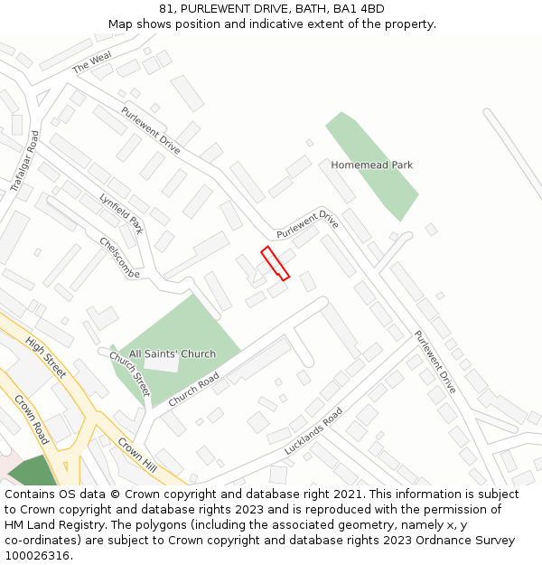 81, PURLEWENT DRIVE, BATH, BA1 4BD: Location map and indicative extent of plot