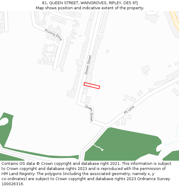 81, QUEEN STREET, WAINGROVES, RIPLEY, DE5 9TJ: Location map and indicative extent of plot