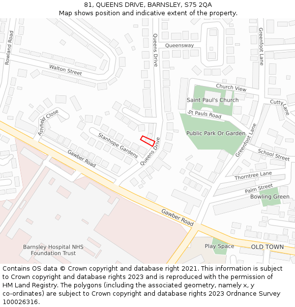 81, QUEENS DRIVE, BARNSLEY, S75 2QA: Location map and indicative extent of plot
