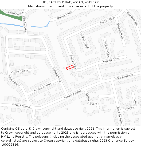 81, RAITHBY DRIVE, WIGAN, WN3 5PZ: Location map and indicative extent of plot