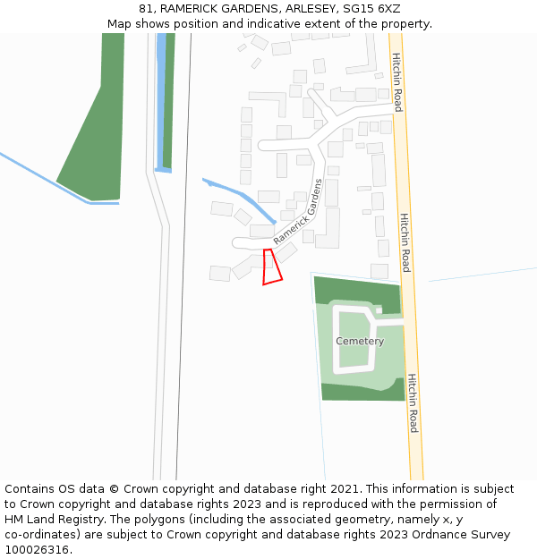 81, RAMERICK GARDENS, ARLESEY, SG15 6XZ: Location map and indicative extent of plot