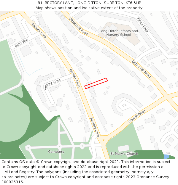 81, RECTORY LANE, LONG DITTON, SURBITON, KT6 5HP: Location map and indicative extent of plot