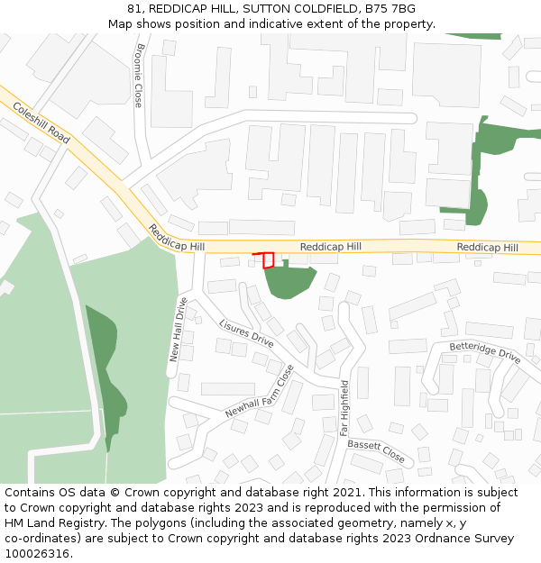 81, REDDICAP HILL, SUTTON COLDFIELD, B75 7BG: Location map and indicative extent of plot