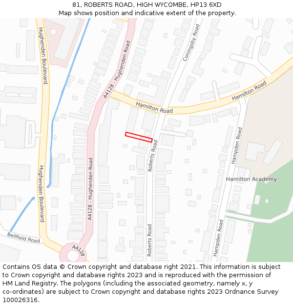 81, ROBERTS ROAD, HIGH WYCOMBE, HP13 6XD: Location map and indicative extent of plot
