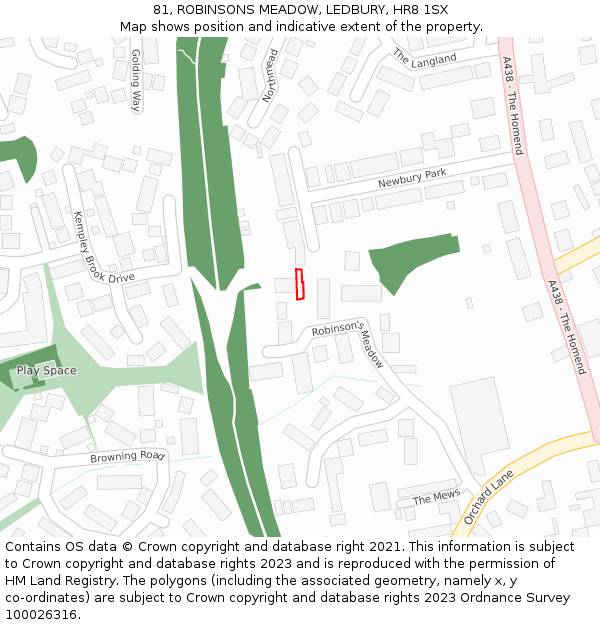 81, ROBINSONS MEADOW, LEDBURY, HR8 1SX: Location map and indicative extent of plot