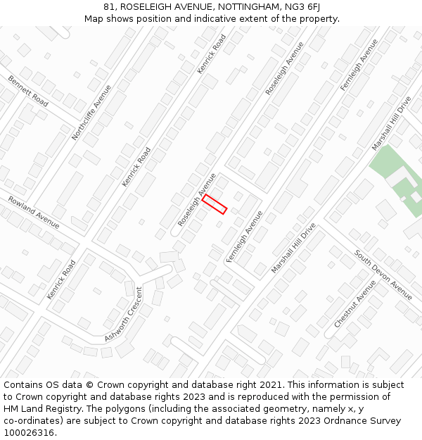 81, ROSELEIGH AVENUE, NOTTINGHAM, NG3 6FJ: Location map and indicative extent of plot