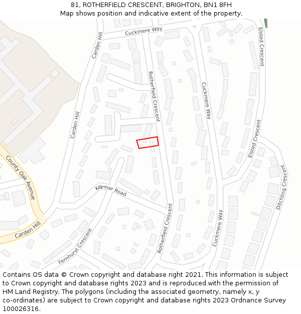 81, ROTHERFIELD CRESCENT, BRIGHTON, BN1 8FH: Location map and indicative extent of plot