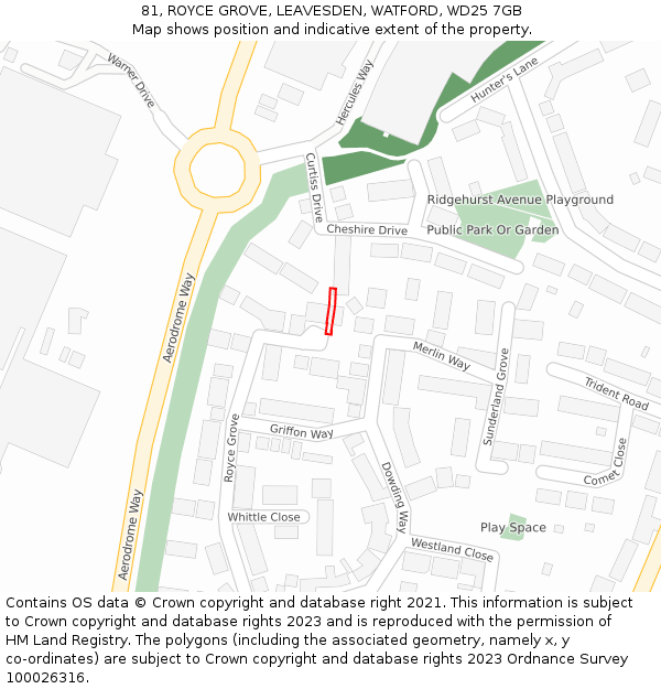 81, ROYCE GROVE, LEAVESDEN, WATFORD, WD25 7GB: Location map and indicative extent of plot