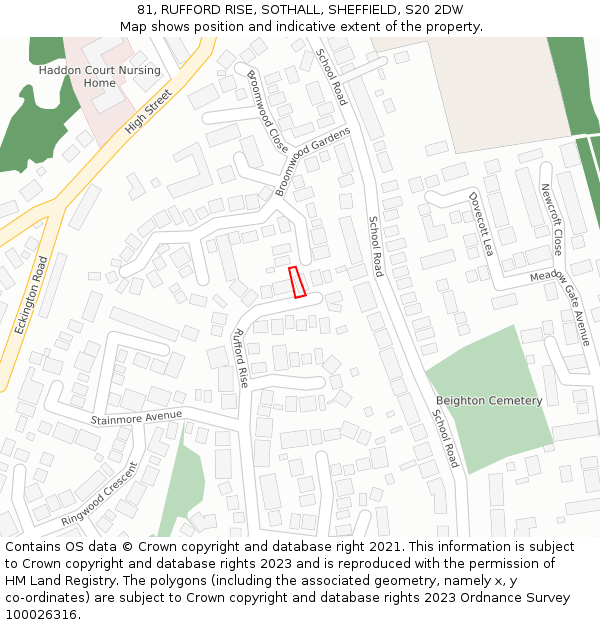 81, RUFFORD RISE, SOTHALL, SHEFFIELD, S20 2DW: Location map and indicative extent of plot