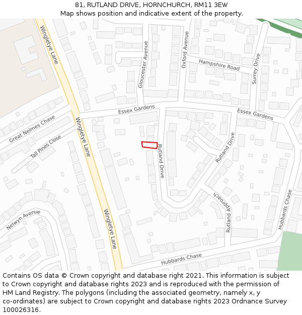 81, RUTLAND DRIVE, HORNCHURCH, RM11 3EW: Location map and indicative extent of plot