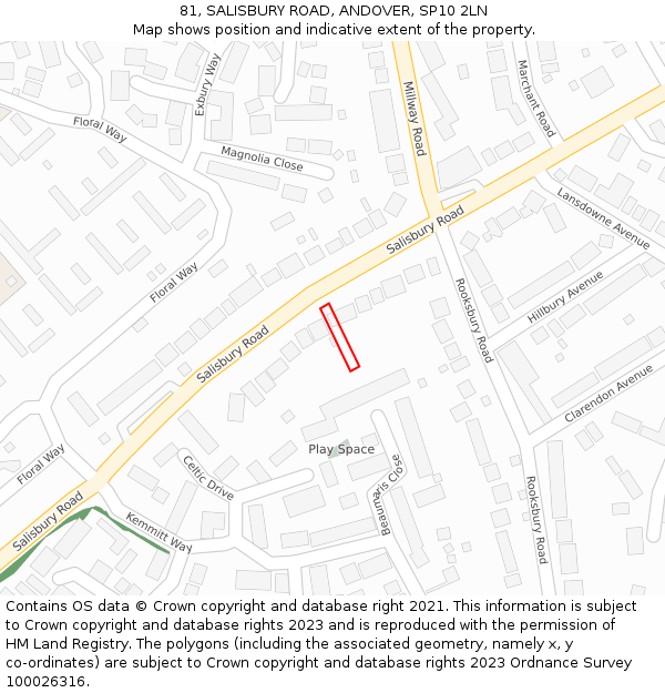 81, SALISBURY ROAD, ANDOVER, SP10 2LN: Location map and indicative extent of plot