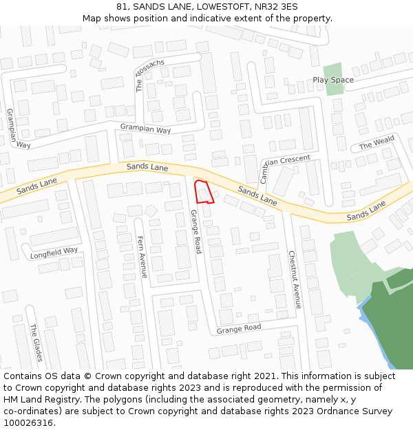 81, SANDS LANE, LOWESTOFT, NR32 3ES: Location map and indicative extent of plot