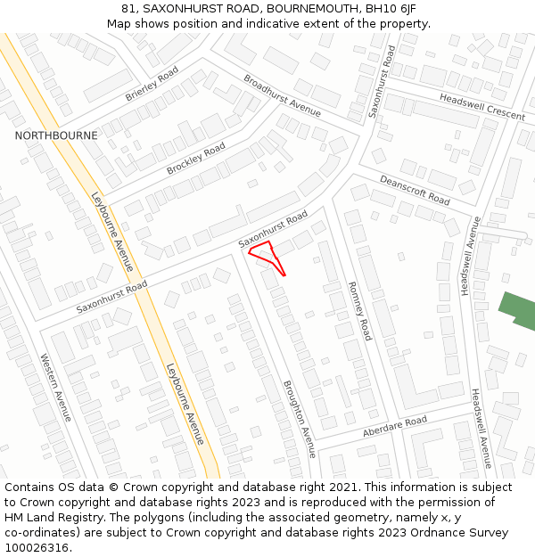 81, SAXONHURST ROAD, BOURNEMOUTH, BH10 6JF: Location map and indicative extent of plot