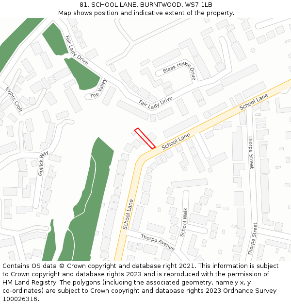 81, SCHOOL LANE, BURNTWOOD, WS7 1LB: Location map and indicative extent of plot