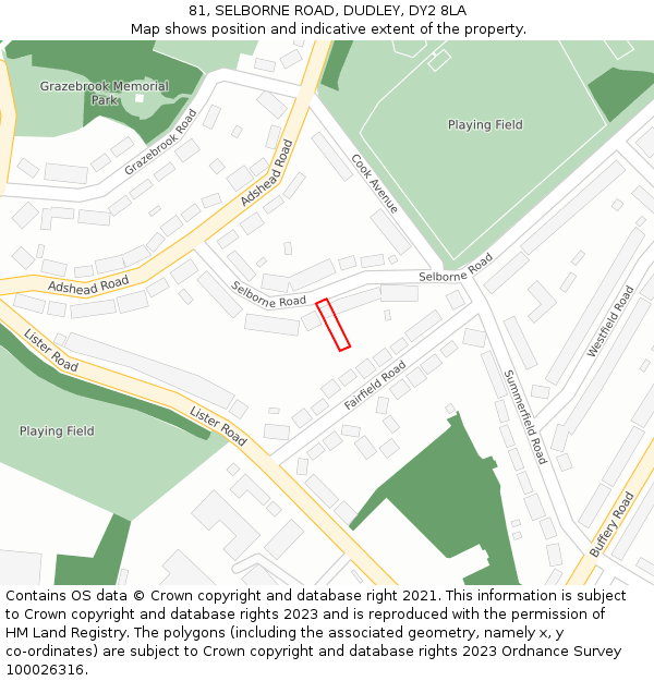 81, SELBORNE ROAD, DUDLEY, DY2 8LA: Location map and indicative extent of plot