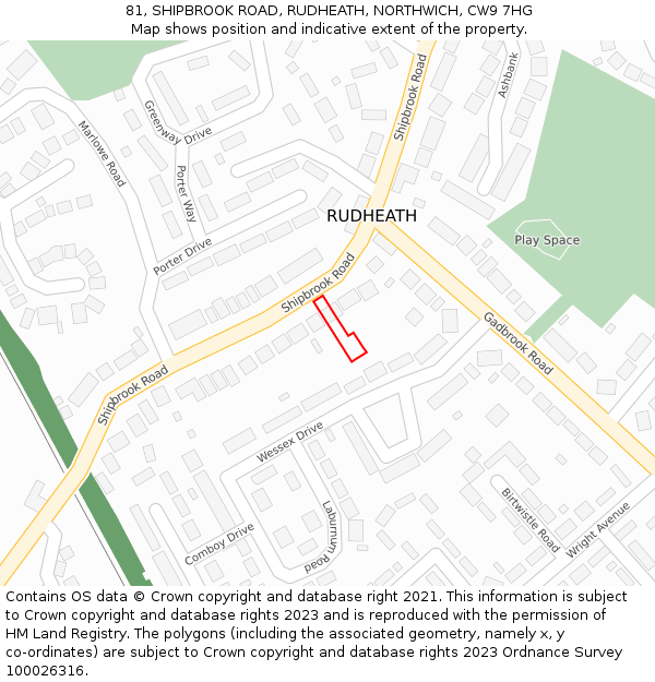 81, SHIPBROOK ROAD, RUDHEATH, NORTHWICH, CW9 7HG: Location map and indicative extent of plot