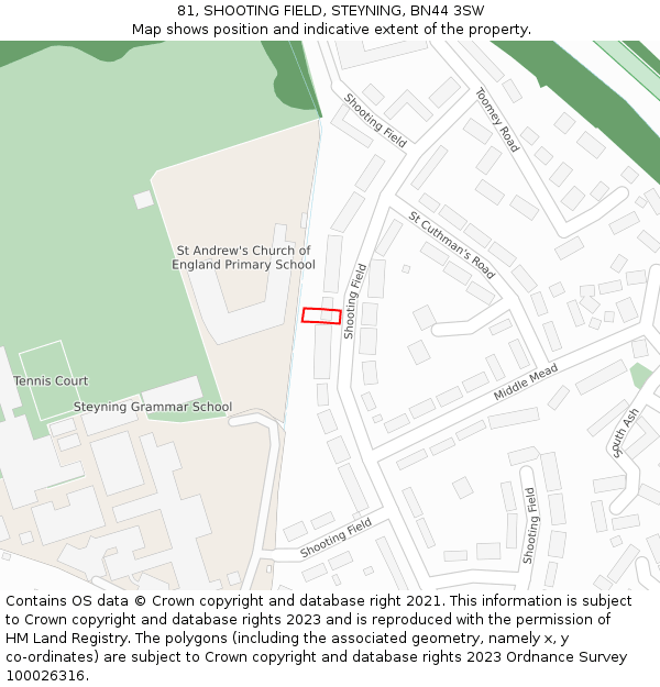 81, SHOOTING FIELD, STEYNING, BN44 3SW: Location map and indicative extent of plot