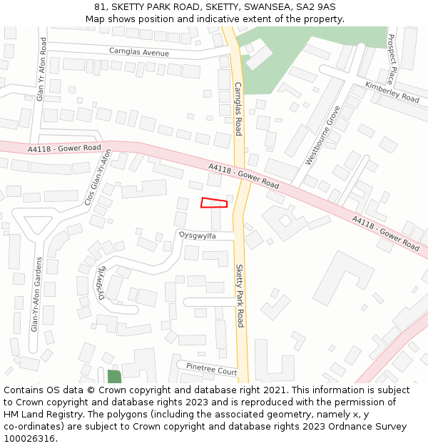 81, SKETTY PARK ROAD, SKETTY, SWANSEA, SA2 9AS: Location map and indicative extent of plot