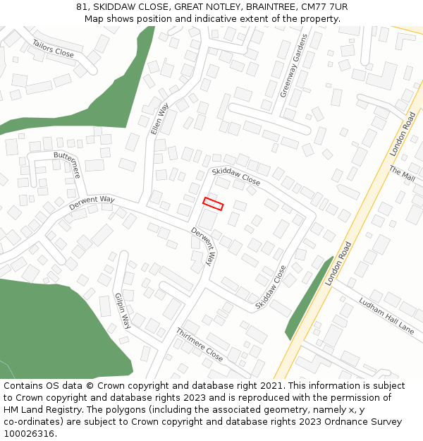 81, SKIDDAW CLOSE, GREAT NOTLEY, BRAINTREE, CM77 7UR: Location map and indicative extent of plot