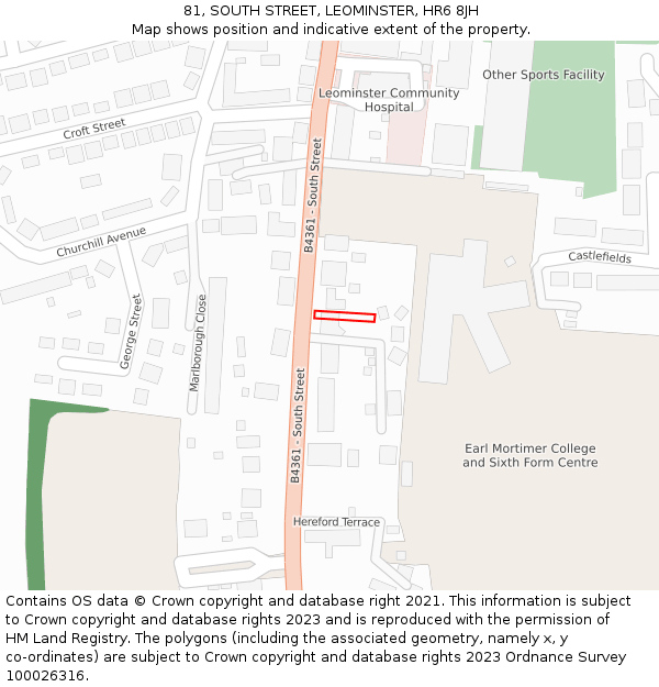 81, SOUTH STREET, LEOMINSTER, HR6 8JH: Location map and indicative extent of plot