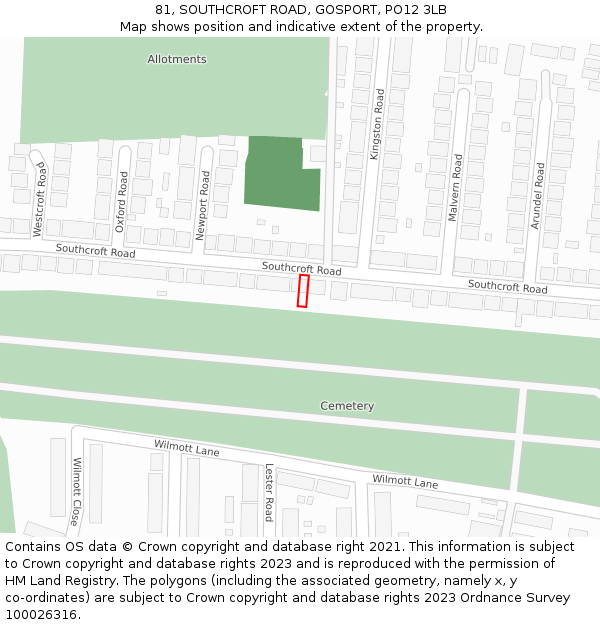 81, SOUTHCROFT ROAD, GOSPORT, PO12 3LB: Location map and indicative extent of plot