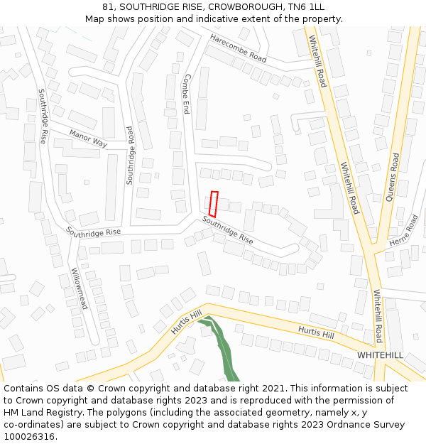 81, SOUTHRIDGE RISE, CROWBOROUGH, TN6 1LL: Location map and indicative extent of plot