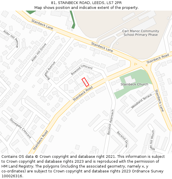 81, STAINBECK ROAD, LEEDS, LS7 2PR: Location map and indicative extent of plot