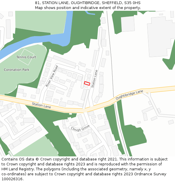 81, STATION LANE, OUGHTIBRIDGE, SHEFFIELD, S35 0HS: Location map and indicative extent of plot