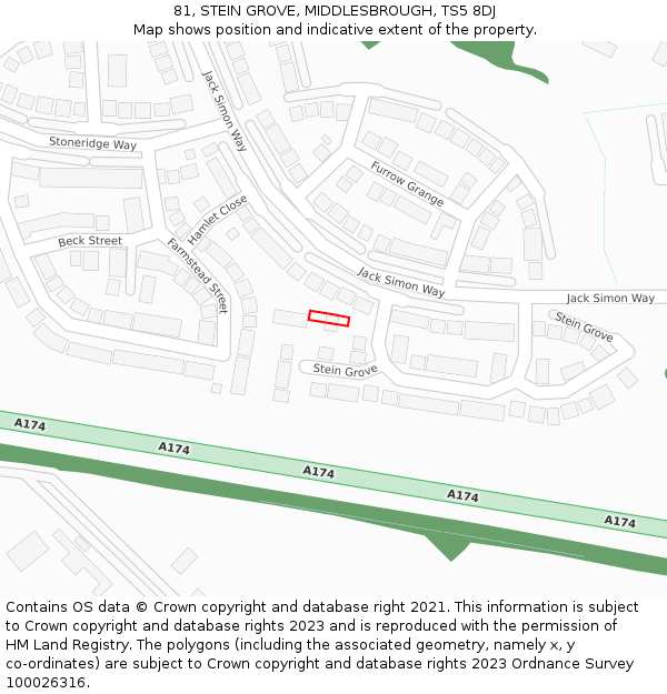 81, STEIN GROVE, MIDDLESBROUGH, TS5 8DJ: Location map and indicative extent of plot