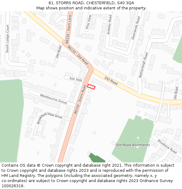 81, STORRS ROAD, CHESTERFIELD, S40 3QA: Location map and indicative extent of plot