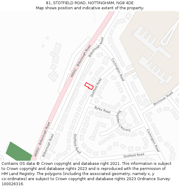 81, STOTFIELD ROAD, NOTTINGHAM, NG8 4DE: Location map and indicative extent of plot