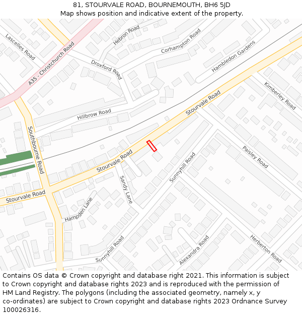 81, STOURVALE ROAD, BOURNEMOUTH, BH6 5JD: Location map and indicative extent of plot