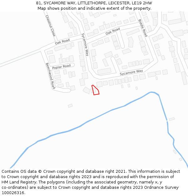81, SYCAMORE WAY, LITTLETHORPE, LEICESTER, LE19 2HW: Location map and indicative extent of plot