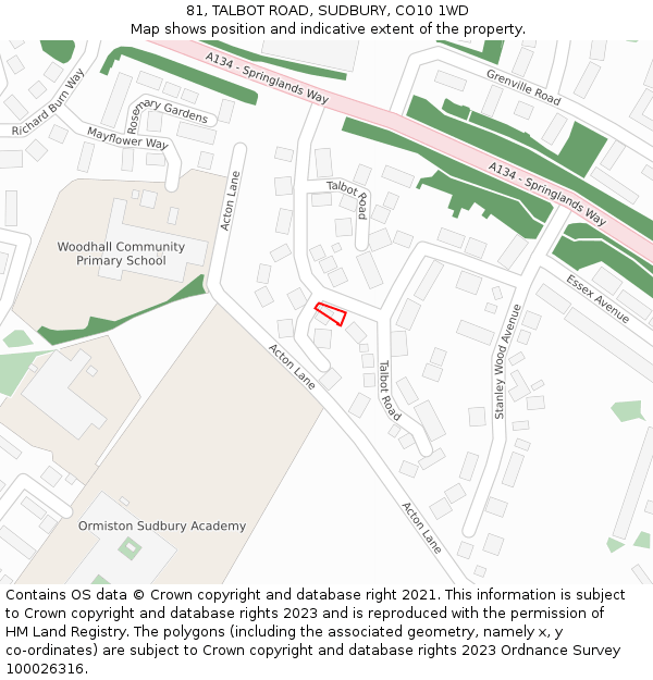 81, TALBOT ROAD, SUDBURY, CO10 1WD: Location map and indicative extent of plot