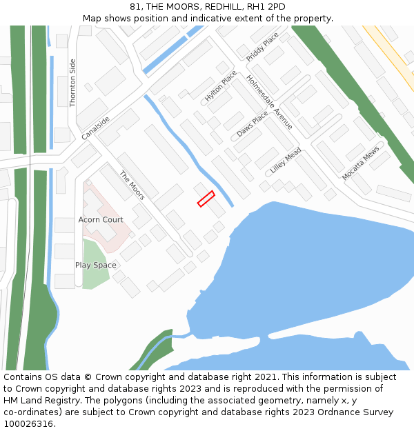 81, THE MOORS, REDHILL, RH1 2PD: Location map and indicative extent of plot