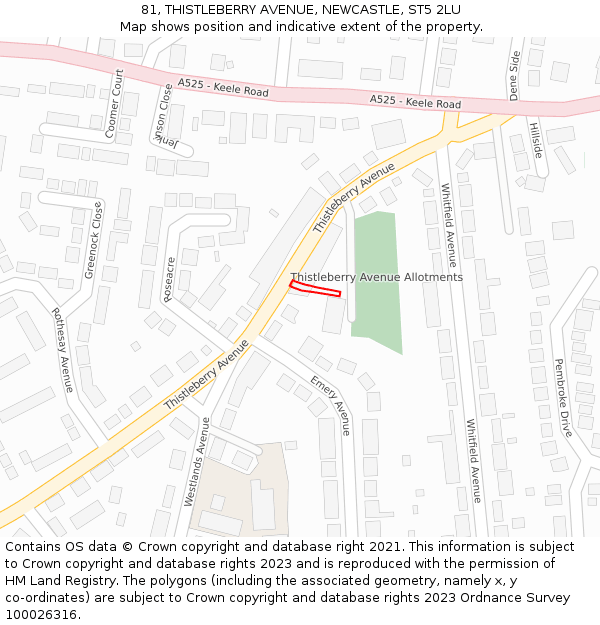 81, THISTLEBERRY AVENUE, NEWCASTLE, ST5 2LU: Location map and indicative extent of plot