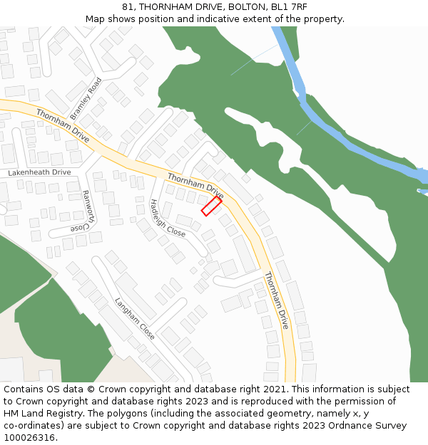 81, THORNHAM DRIVE, BOLTON, BL1 7RF: Location map and indicative extent of plot