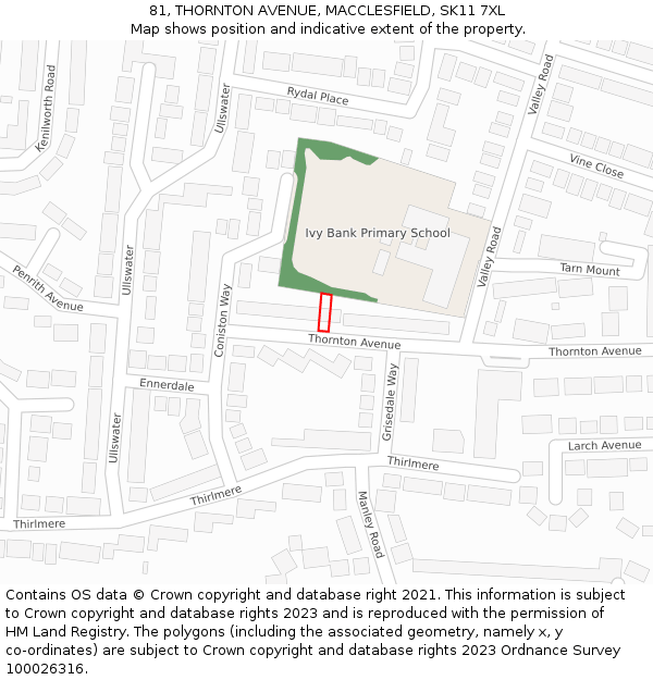 81, THORNTON AVENUE, MACCLESFIELD, SK11 7XL: Location map and indicative extent of plot