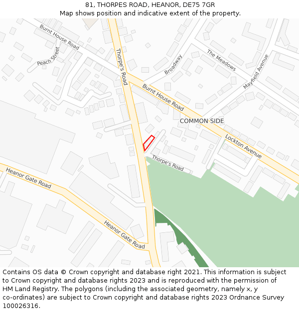 81, THORPES ROAD, HEANOR, DE75 7GR: Location map and indicative extent of plot