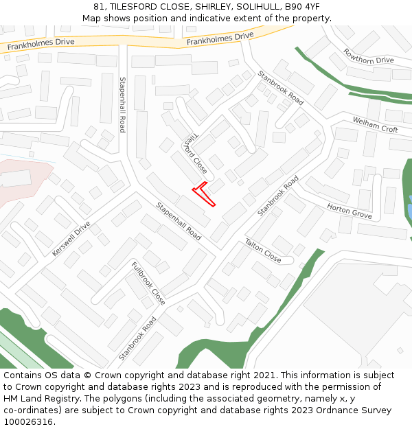81, TILESFORD CLOSE, SHIRLEY, SOLIHULL, B90 4YF: Location map and indicative extent of plot