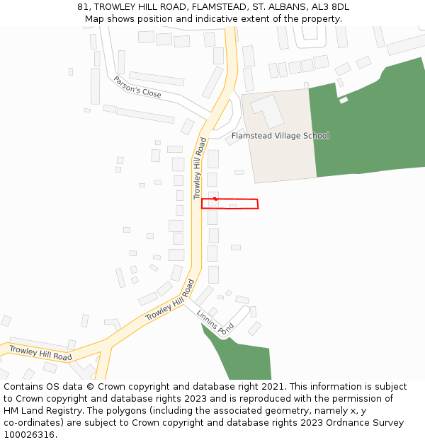 81, TROWLEY HILL ROAD, FLAMSTEAD, ST. ALBANS, AL3 8DL: Location map and indicative extent of plot