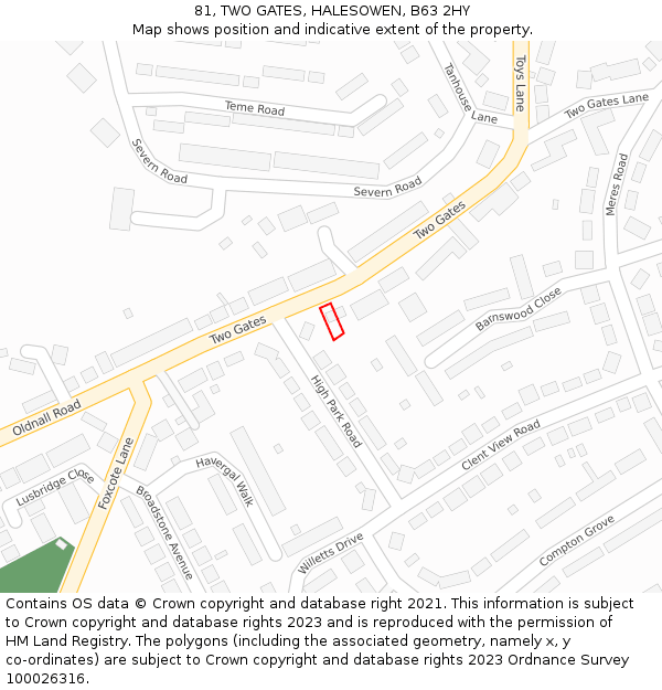 81, TWO GATES, HALESOWEN, B63 2HY: Location map and indicative extent of plot